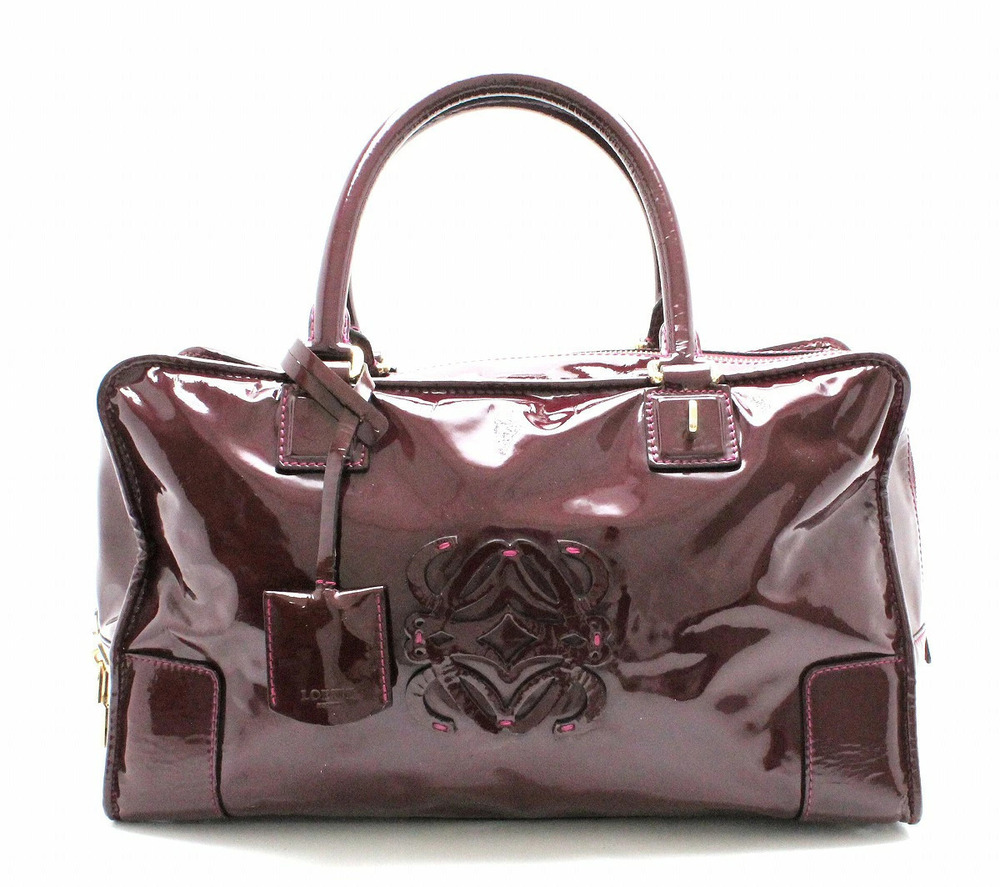 Loewe Amazona Handbag Boston Patent Vernis Leather Bordeaux Purple